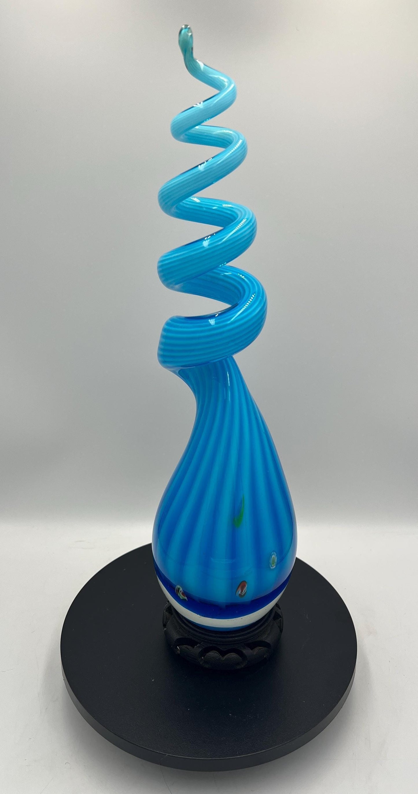 Murano Art Glass Blue Swirl Corkscrew Sculpture