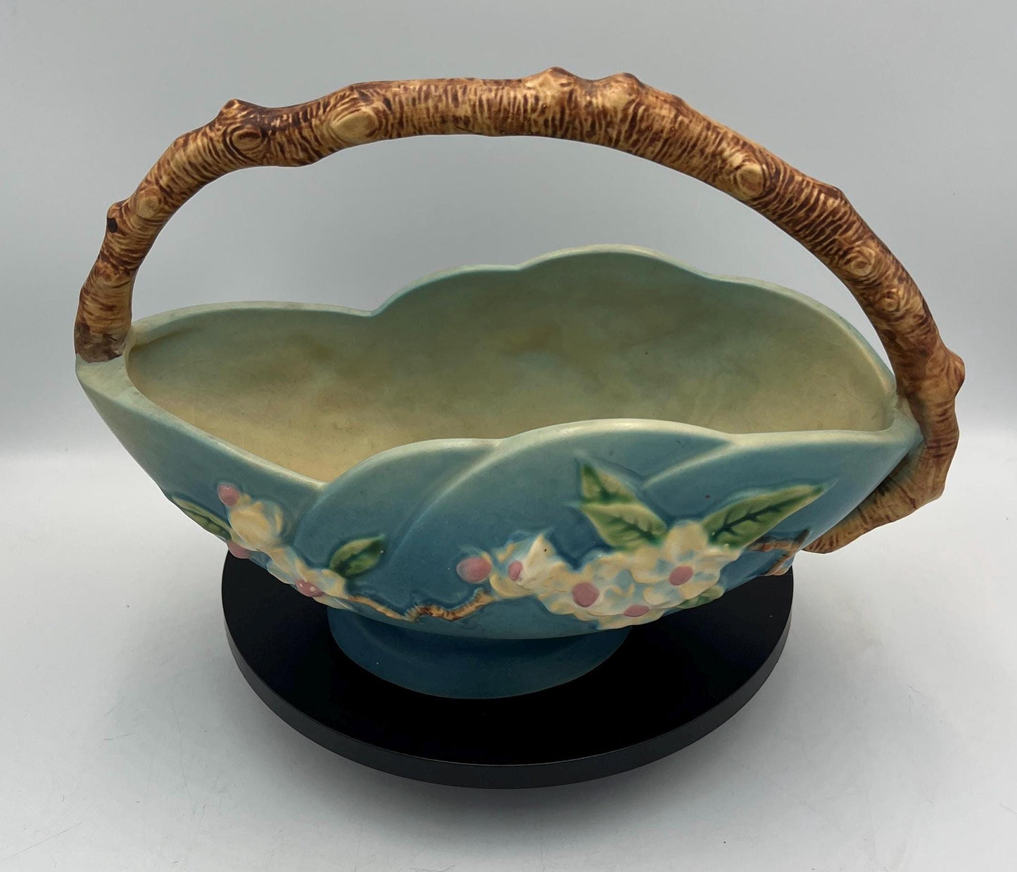 Roseville Blue 310-10" Apple Blossom Basket - Vintage Ceramic Pottery