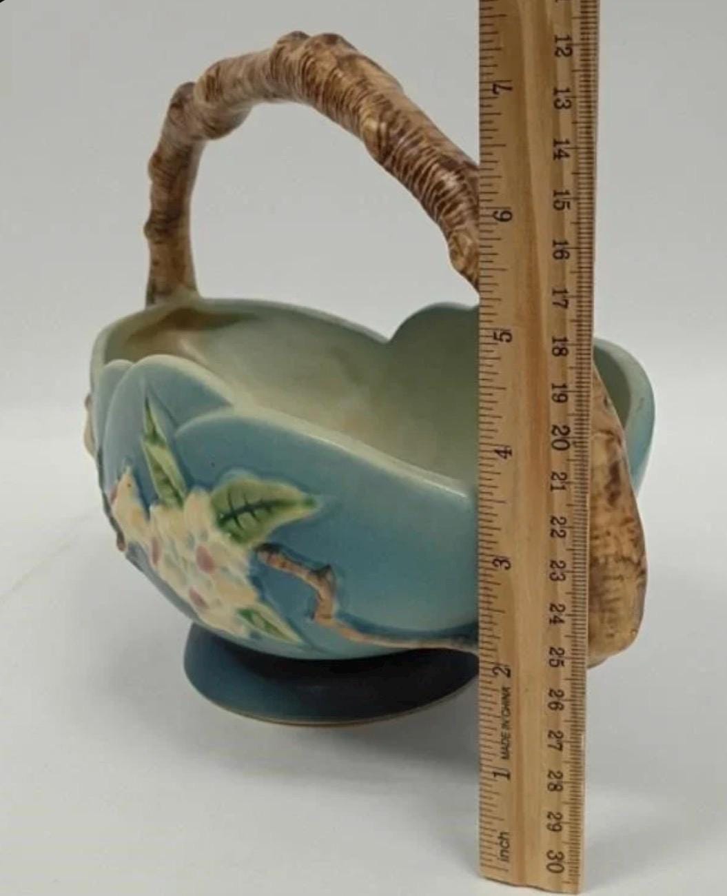 Roseville Blue 310-10" Apple Blossom Basket - Vintage Ceramic Pottery