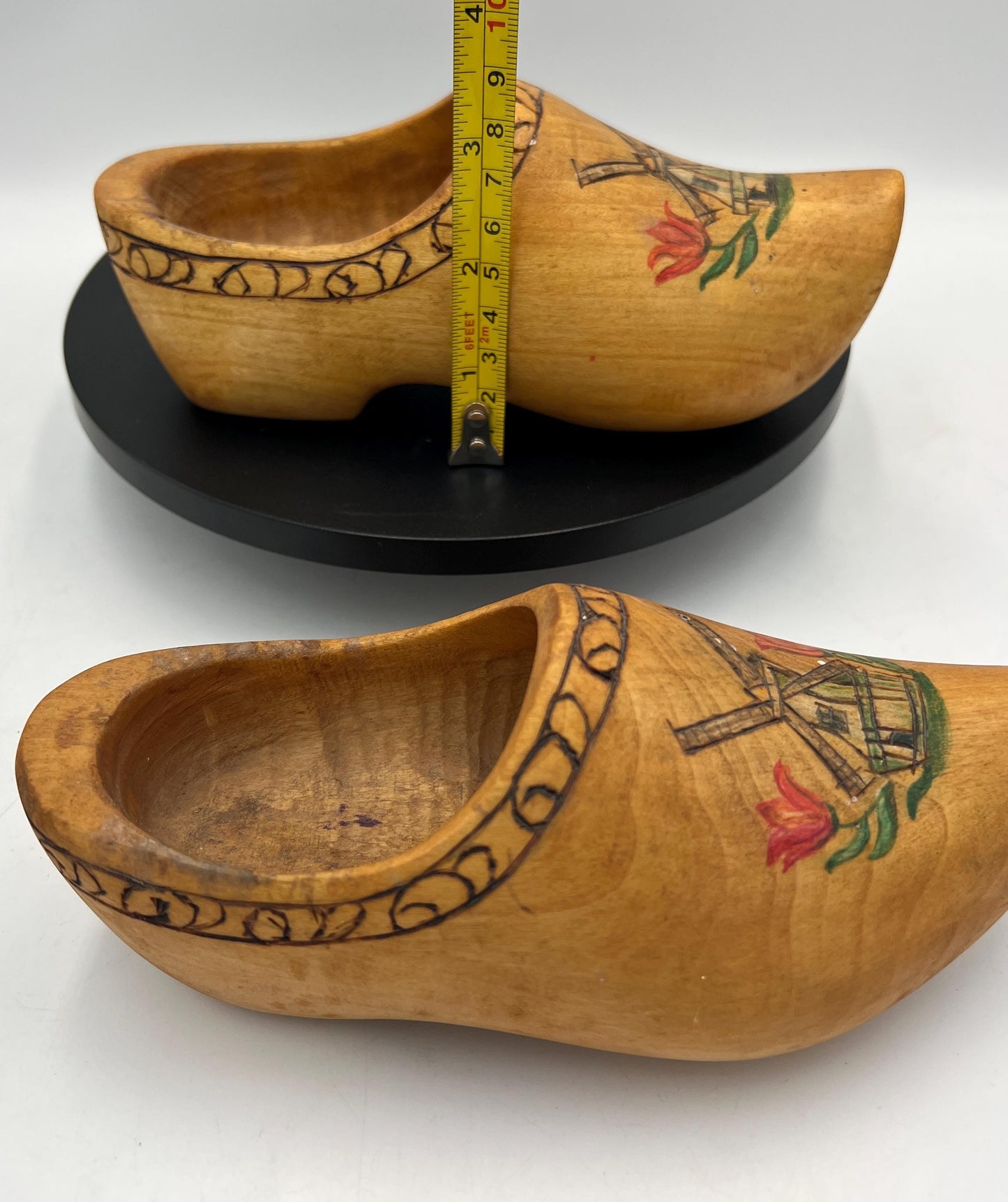 Vintage Pair Wooden Clogs Shoe Made in Holland Hand-Painted Windmill