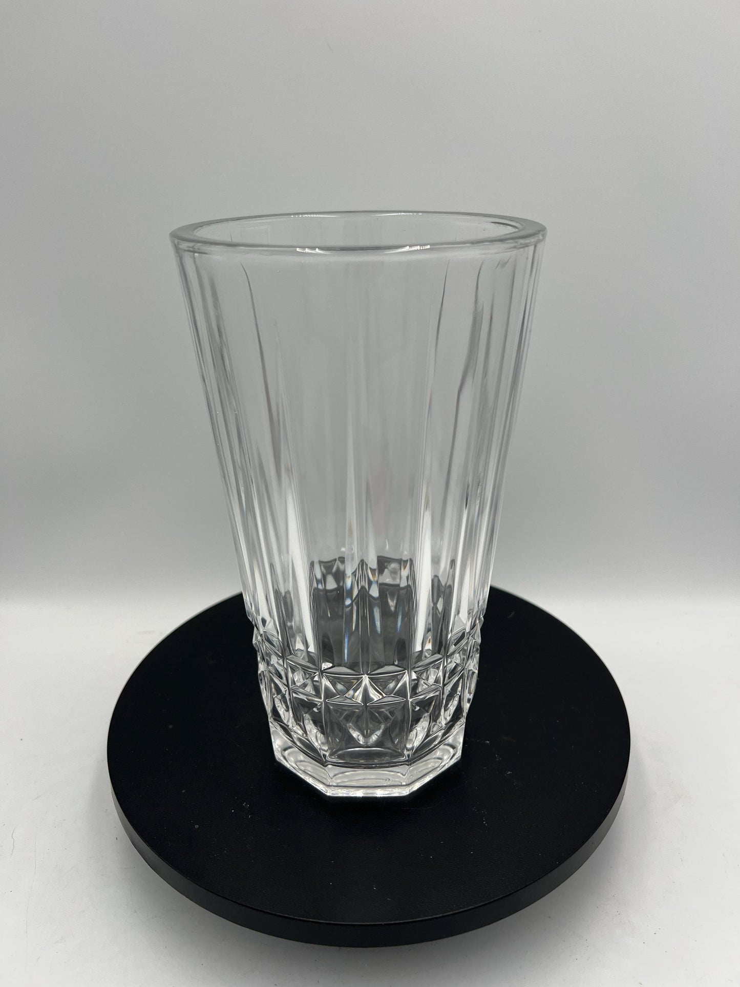 Val St Lambert Belgium Vintage Crystal Vase Diamond Band Signed VS
