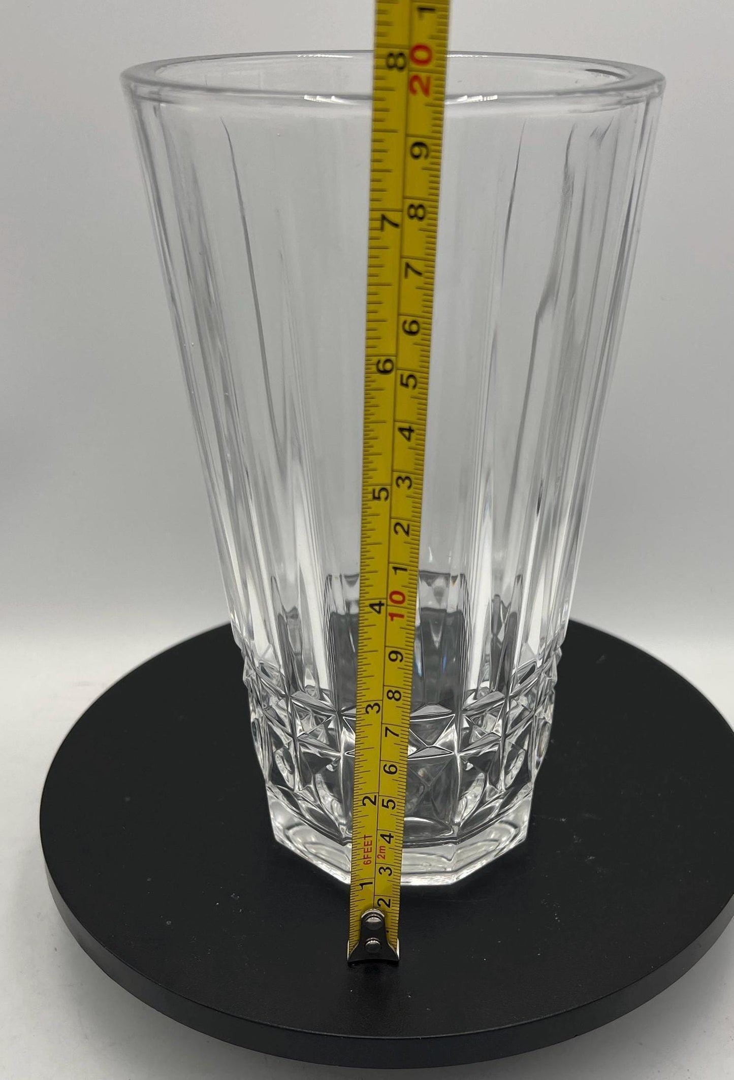 Val St Lambert Belgium Vintage Crystal Vase Diamond Band Signed VS
