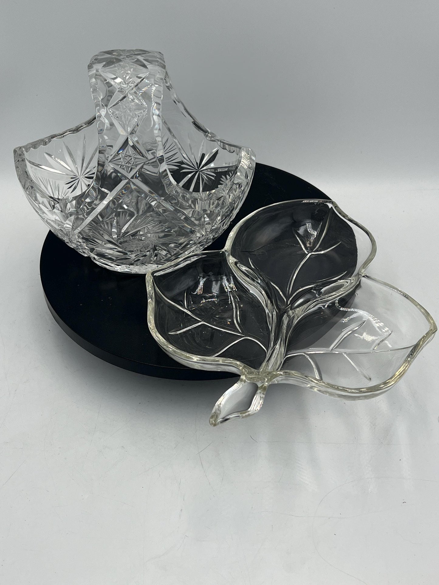 Crystal / Glassware - Heavy European Crystal Basket or Lightweight Leaf Plate