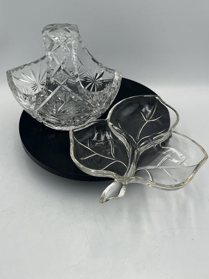 Crystal / Glassware - Heavy European Crystal Basket or Lightweight Leaf Plate