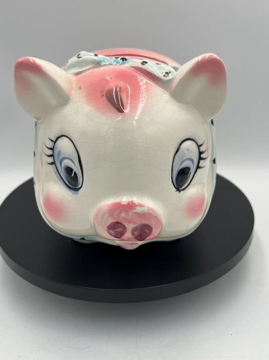 Piggy Bank, Lefton 745N Ceramic Piggy Bank Vtg Big Eyes Hand Painted Japan vintage kitsch -Ceramic Animal - Farmhouse Decor