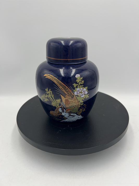 Elegant Blue and Gold Decorative Ginger Jar