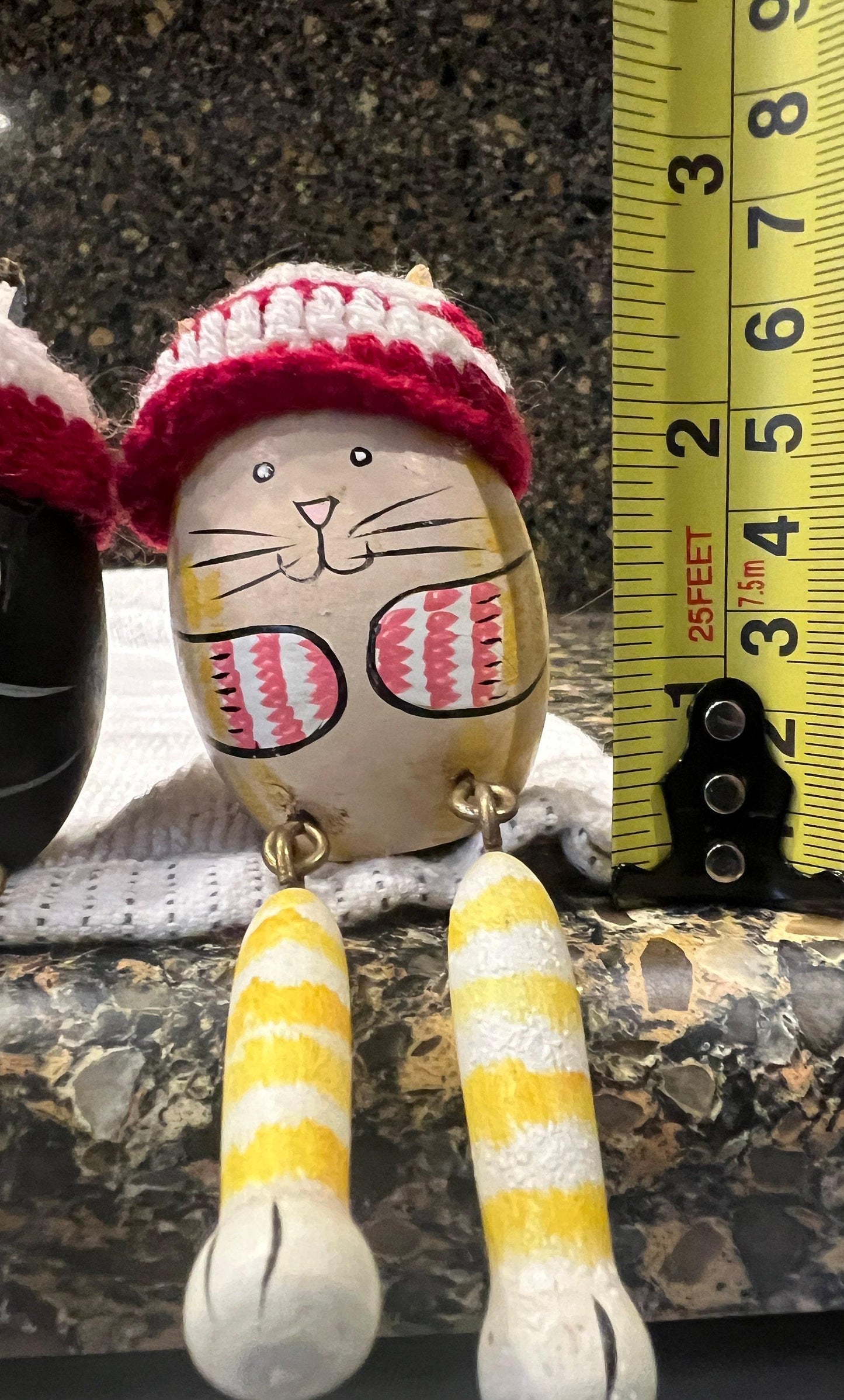 Wooden Cat Eggs Figurines: Cute Pair for Shelf or Ledge Decor