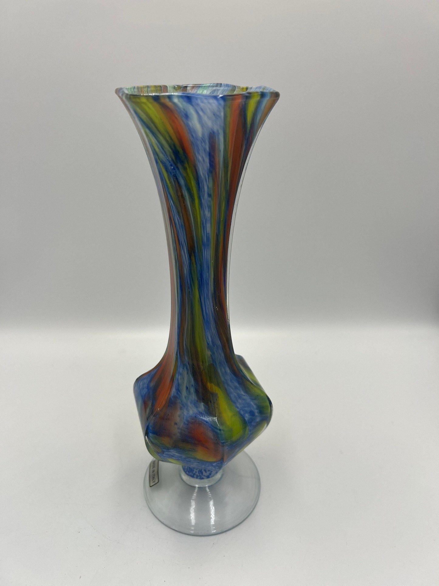 Italian Art Glass Vase: Colorful Swirl Design