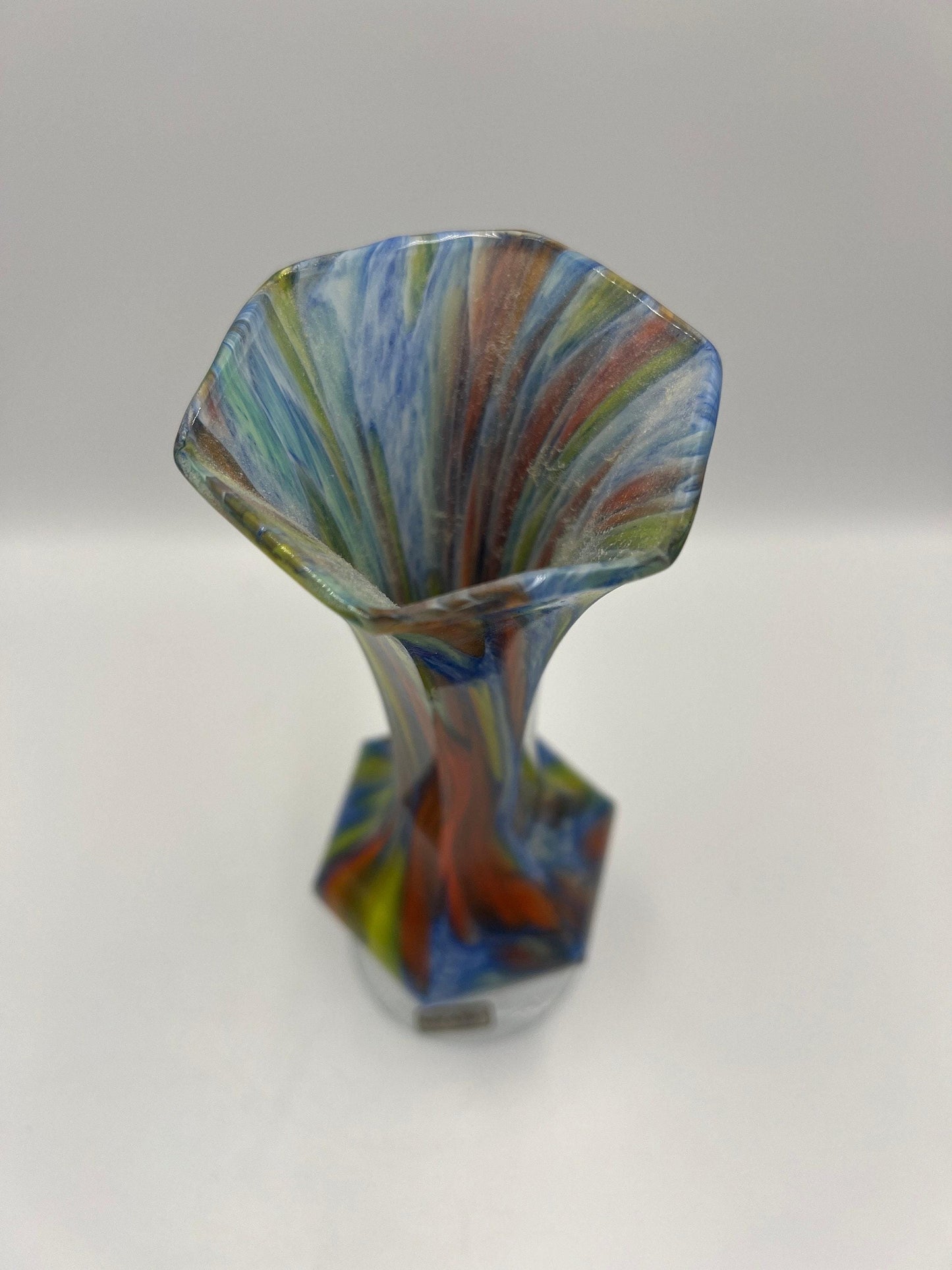 Italian Art Glass Vase: Colorful Swirl Design