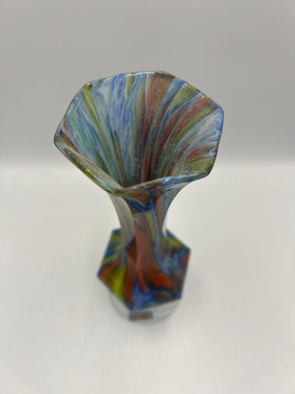 Italian Art Glass Vase: Colorful Swirl Design