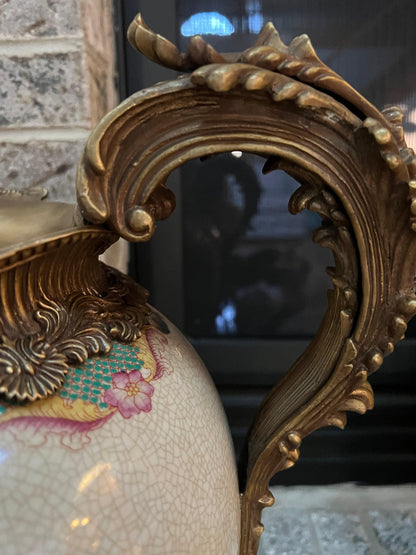 Antique Coalport Ceramic Vase, Bird Design (18" Tall, Heavy)