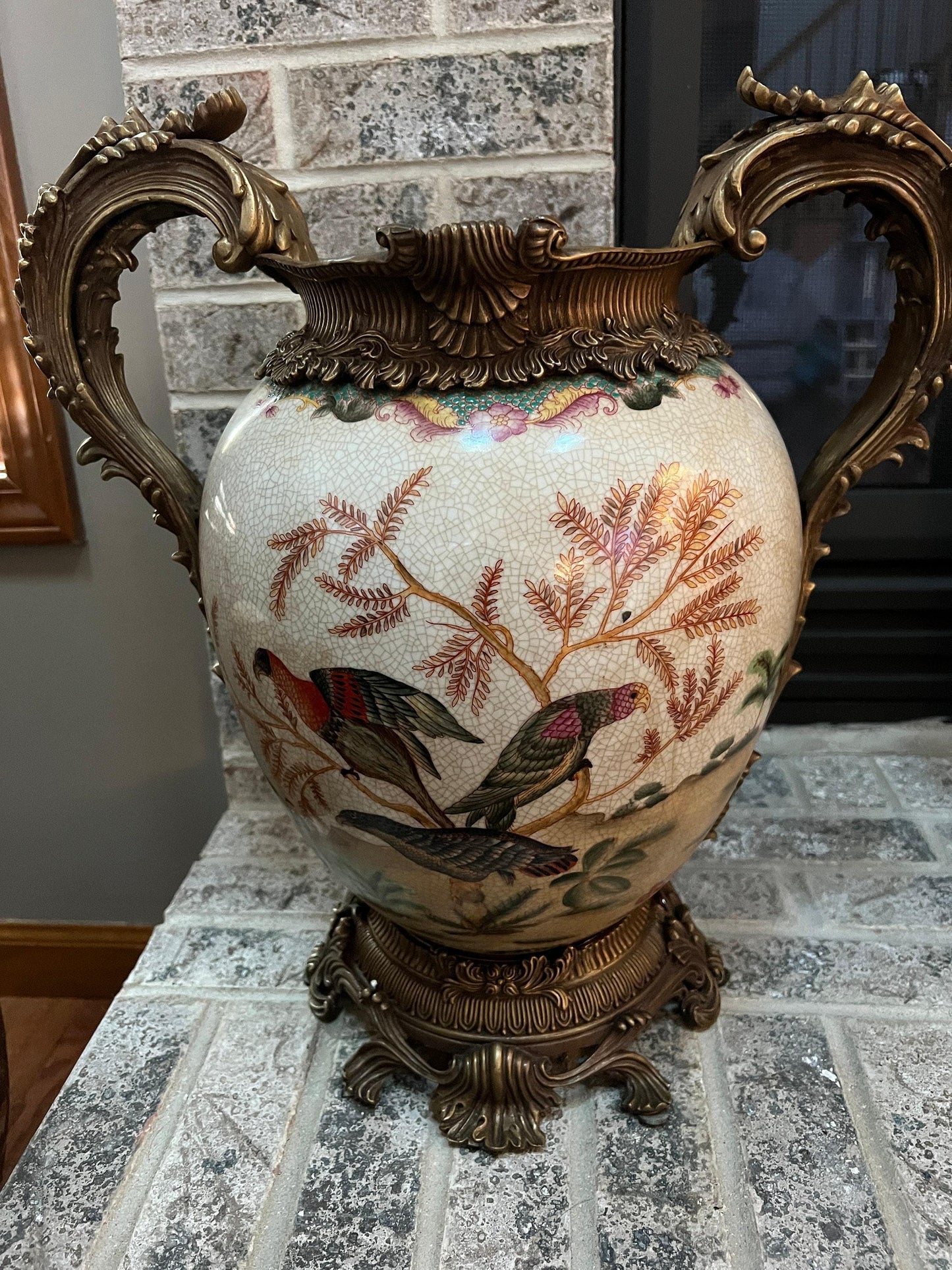 Antique Coalport Ceramic Vase, Bird Design (18" Tall, Heavy)