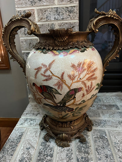 Antique Coalport Ceramic Vase, Bird Design (18" Tall, Heavy)