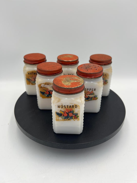Milk Glass Spice Jars: Vintage 1940s Kitchen Decor - Set of 6