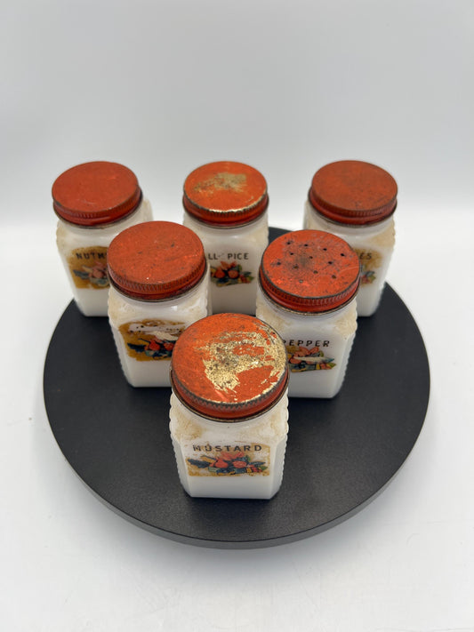 Milk Glass Spice Jars: Vintage 1940s Kitchen Decor - Set of 6