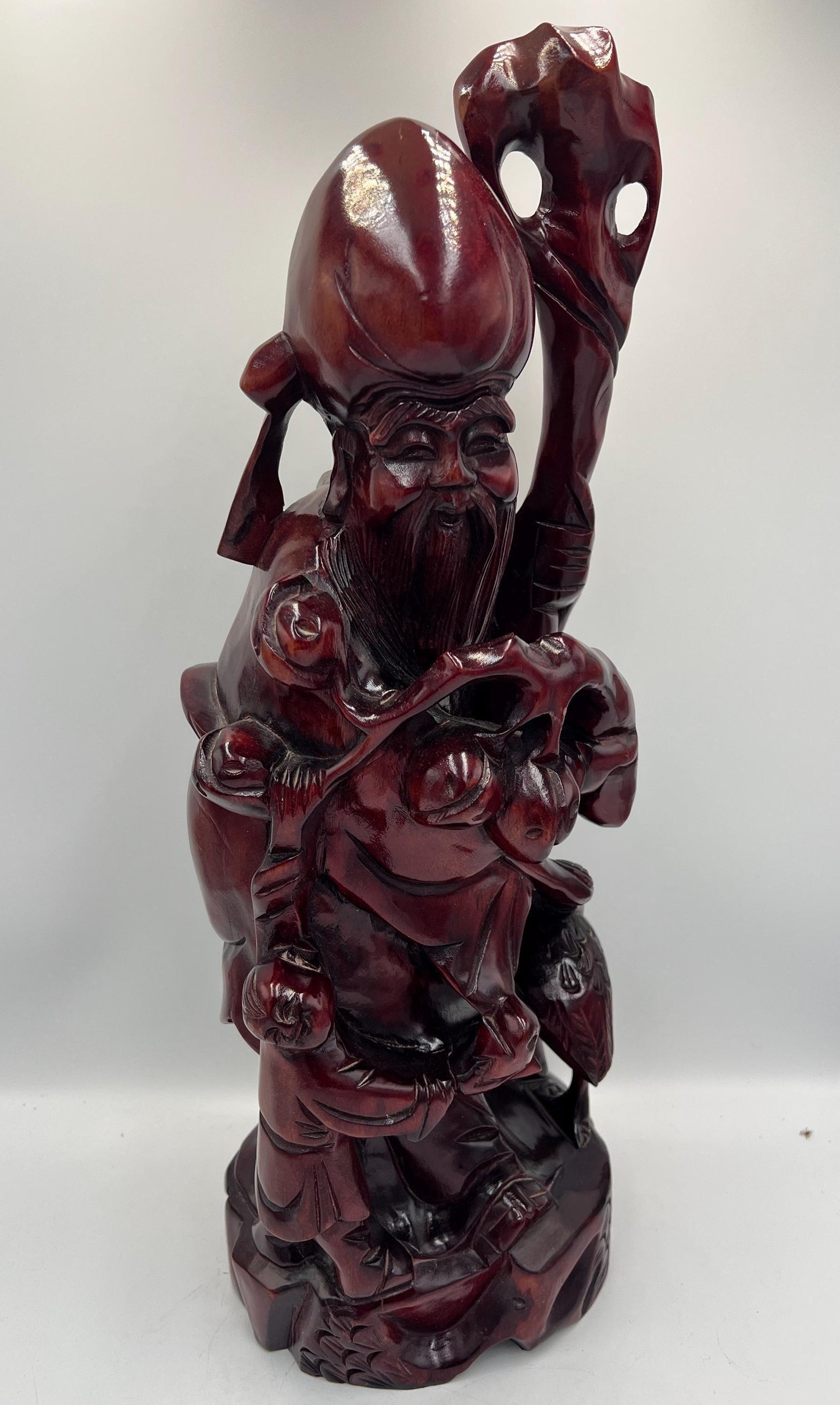 Chinese Shou Xing Figurine: Carved Wood Longevity God Statue