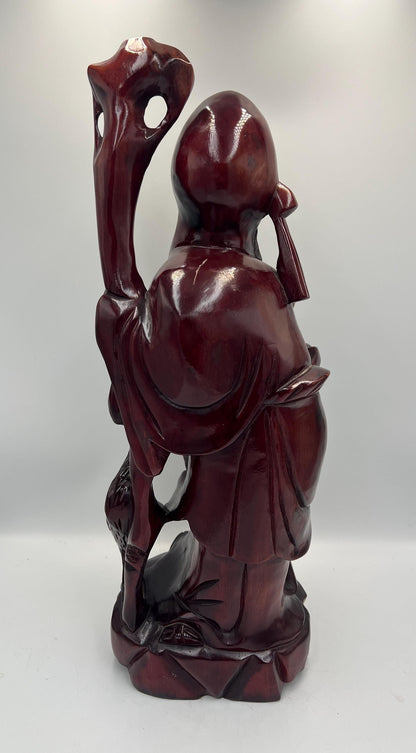 Chinese Shou Xing Figurine: Carved Wood Longevity God Statue
