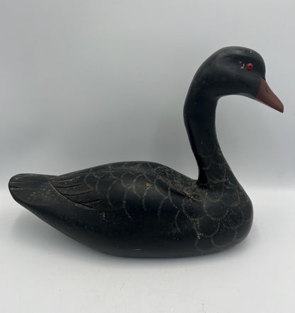 Vintage Black Swan Figurine, Hand-Carved Wood (Glossy Finish)
