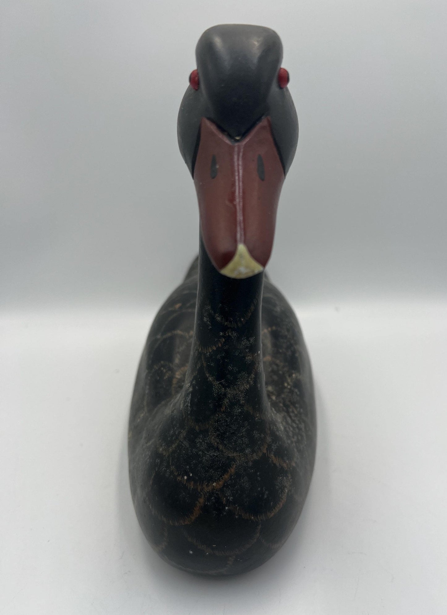 Vintage Black Swan Figurine, Hand-Carved Wood (Glossy Finish)