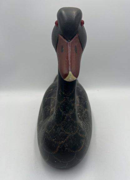 Vintage Black Swan Figurine, Hand-Carved Wood (Glossy Finish)