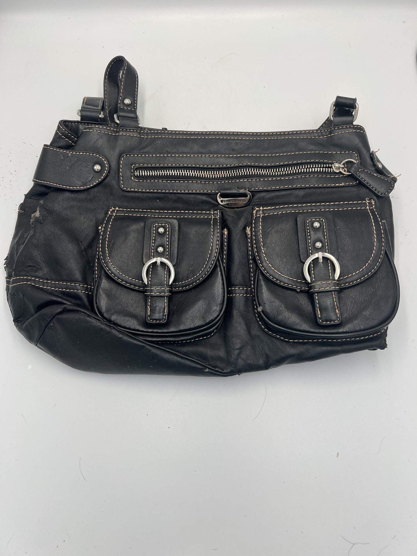 Franco Sarto Handbags: 90s Vintage Black Hobo & White Crossbody - Worn Style