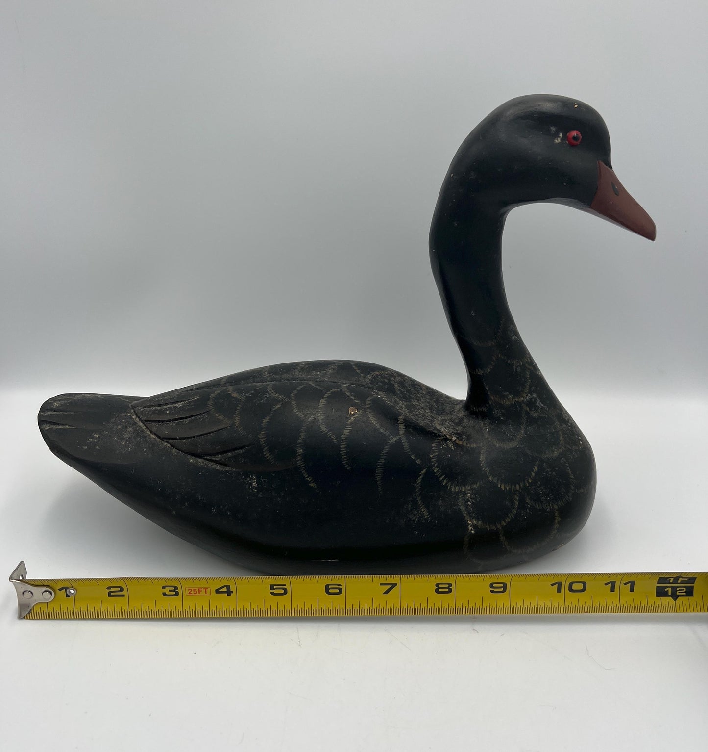 Vintage Black Swan Figurine, Hand-Carved Wood (Glossy Finish)