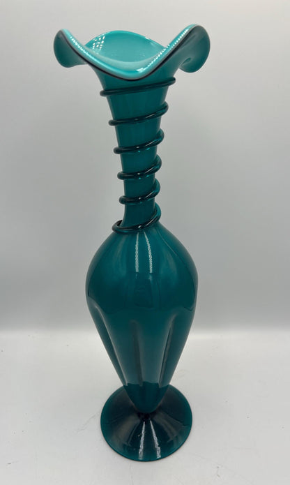 Rare Empoli Italy cased teal blown glass vase