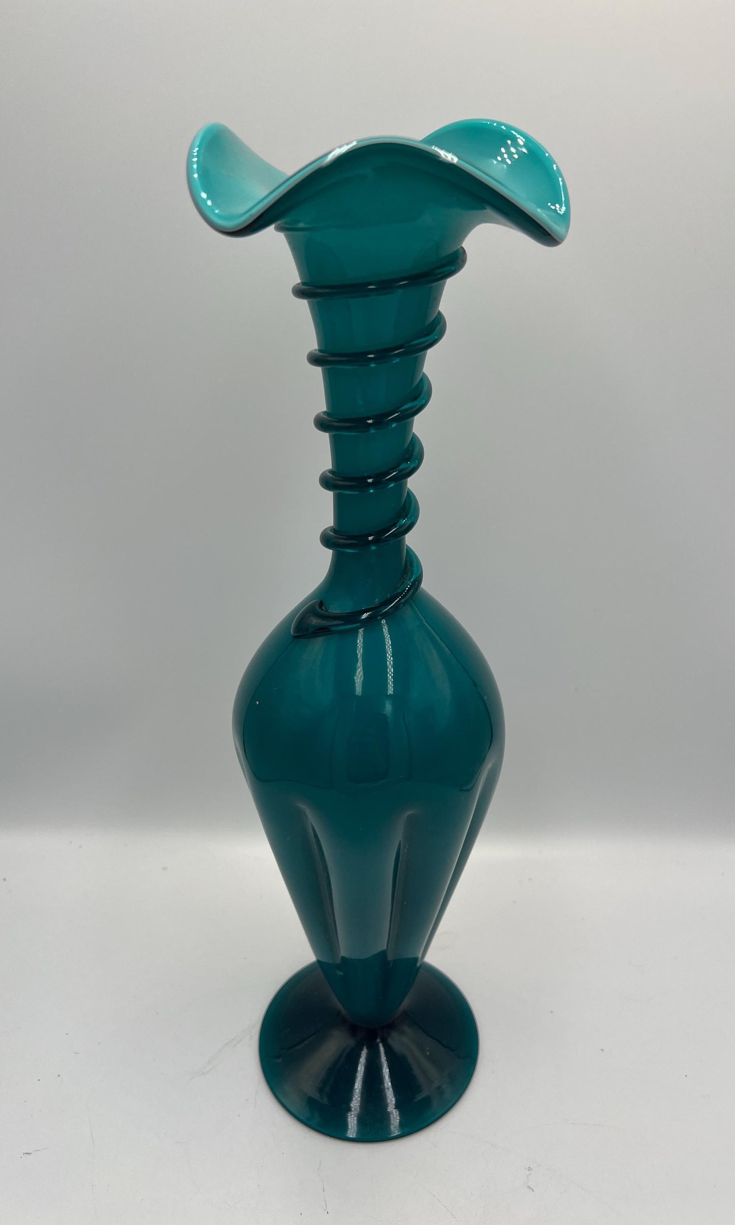 Rare Empoli Italy cased teal blown glass vase