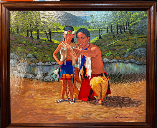Western Art Giclee Print, Native American Rodeo Scene (Signed, Framed 21x18)