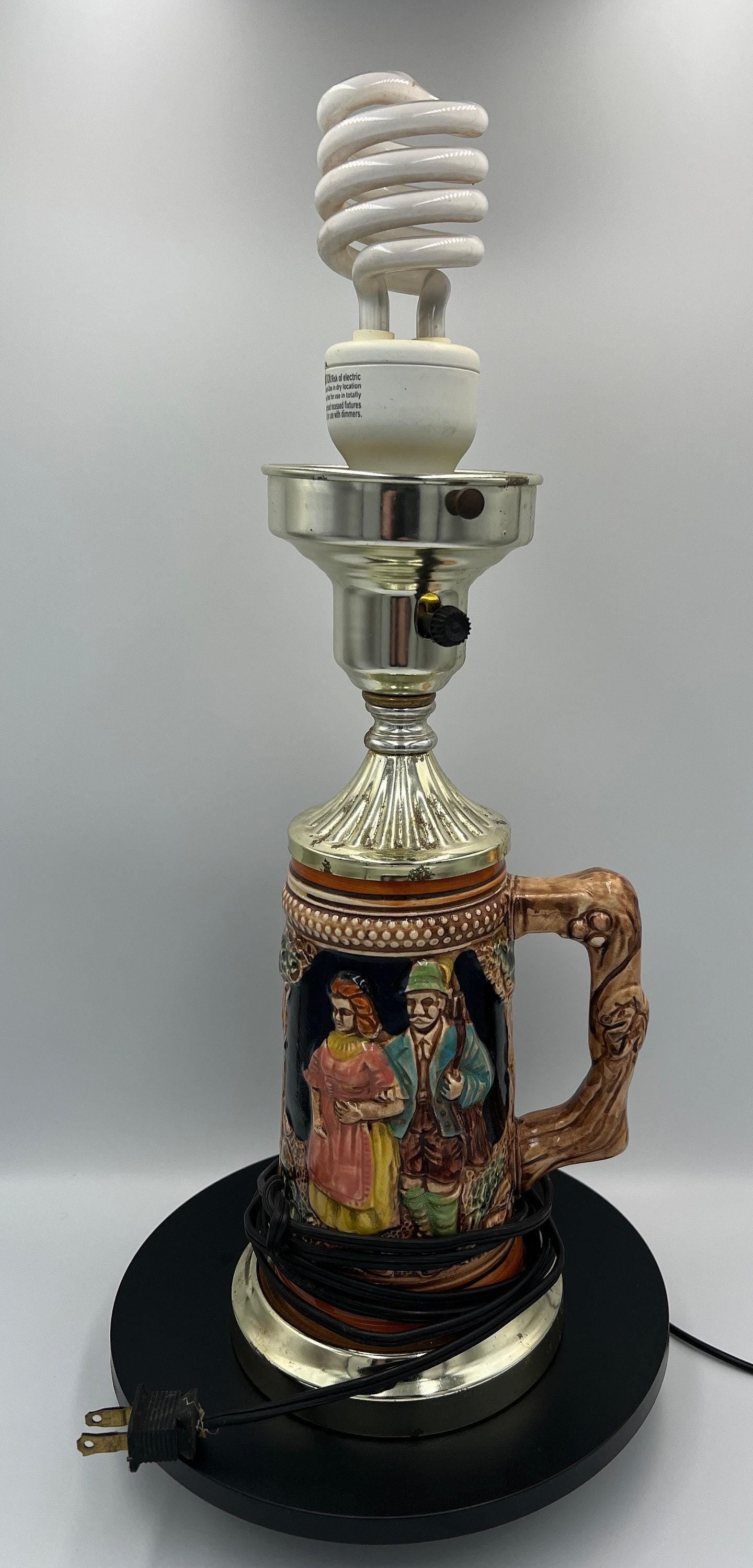 German Beer Stein Lamp: Rustic Vintage Lighting (No Shade)