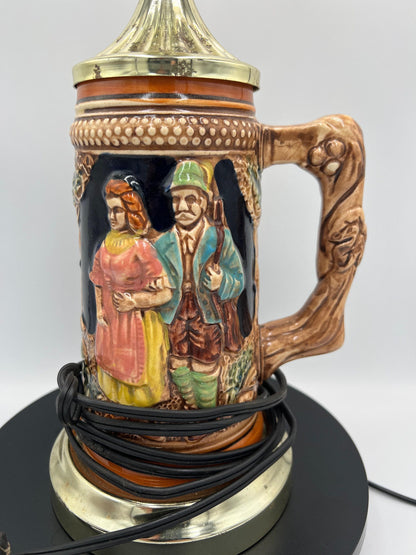 German Beer Stein Lamp: Rustic Vintage Lighting (No Shade)