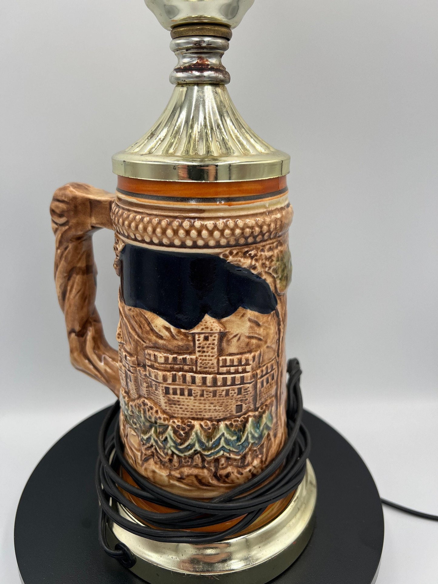German Beer Stein Lamp: Rustic Vintage Lighting (No Shade)