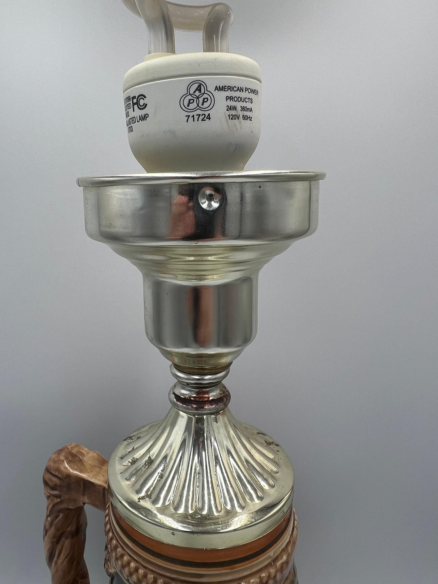 German Beer Stein Lamp: Rustic Vintage Lighting (No Shade)