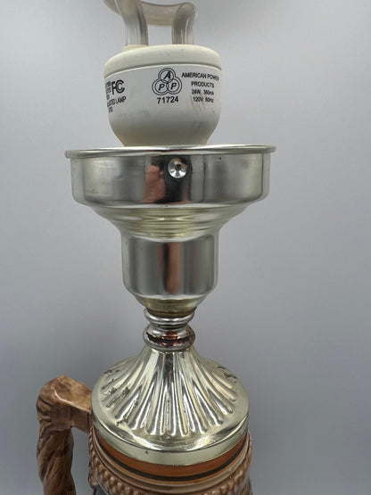 German Beer Stein Lamp: Rustic Vintage Lighting (No Shade)