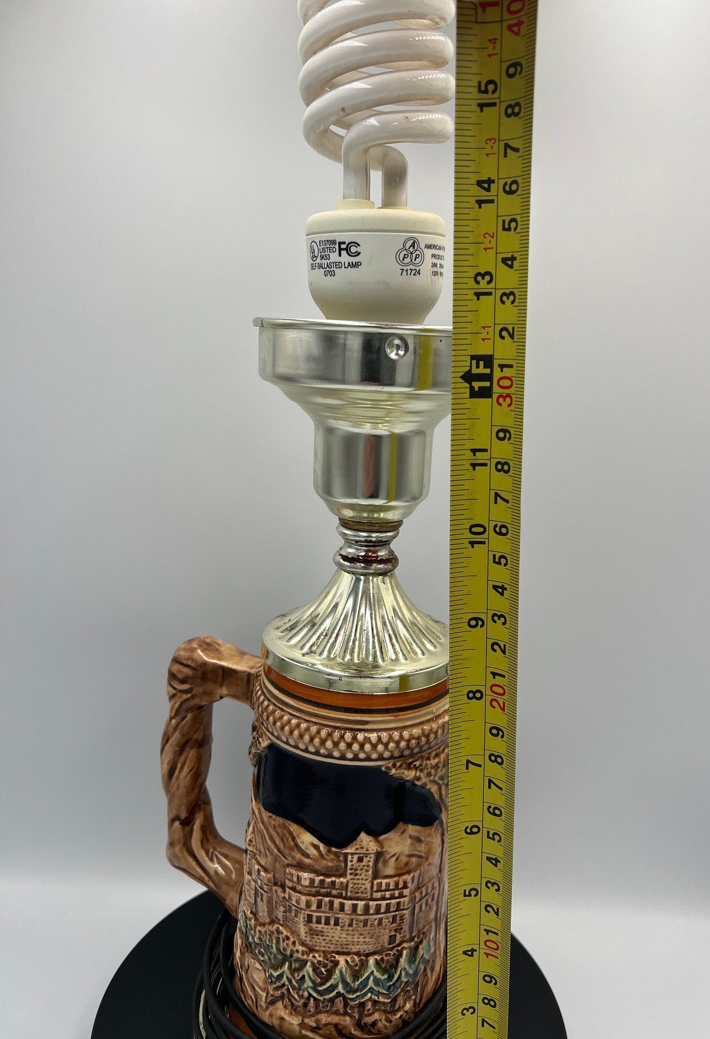 German Beer Stein Lamp: Rustic Vintage Lighting (No Shade)