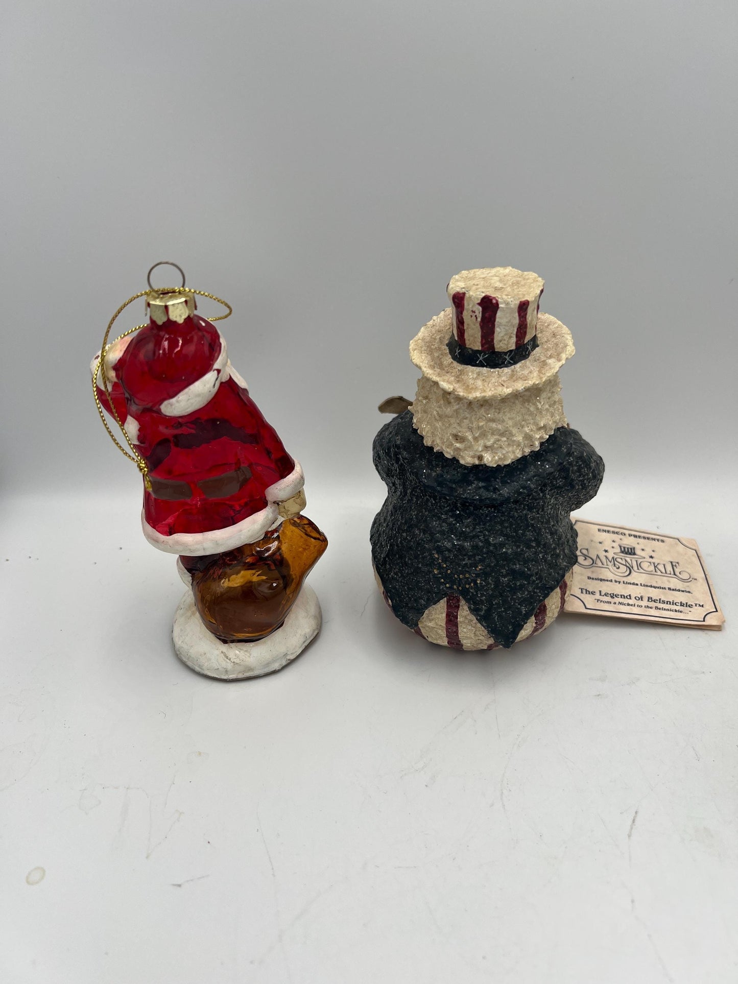 Christmas Ornaments: Vintage Collectible Figures (Santa, Uncle Sam, Marathon)