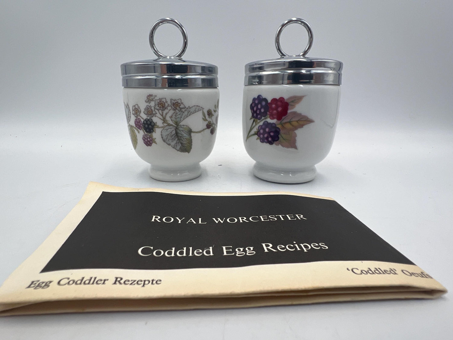 Egg Coddlers Set: Royal Worcester Evesham Gold - Porcelain with Chrome Lid