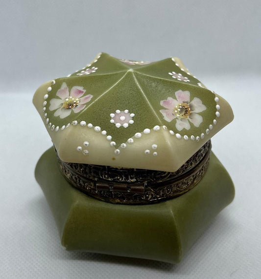 Nakara Jewelry Box, Handpainted Floral, Pearly Finish (Antique)