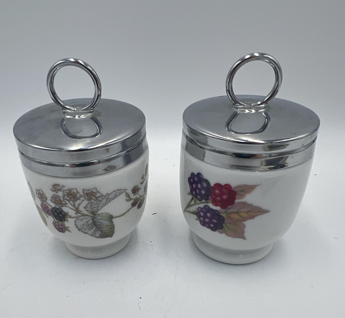 Egg Coddlers Set: Royal Worcester Evesham Gold - Porcelain with Chrome Lid