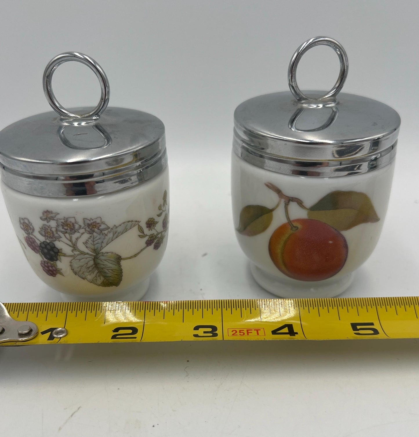 Egg Coddlers Set: Royal Worcester Evesham Gold - Porcelain with Chrome Lid