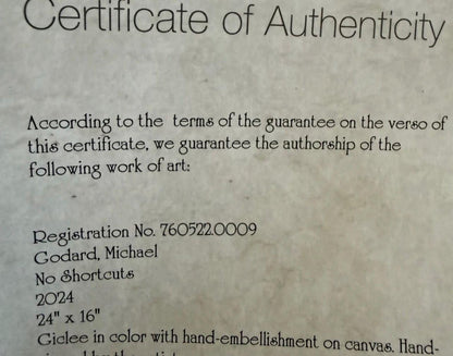 Embellished Giclee "No Shortcuts" by artist Michael Godard with COA. New.