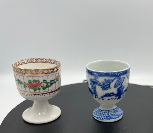 Vintage Decorative Egg Cups - Shabby Chic Ceramic Holders, Farmhouse Kitchen Decor, Antique Breakfast Tableware