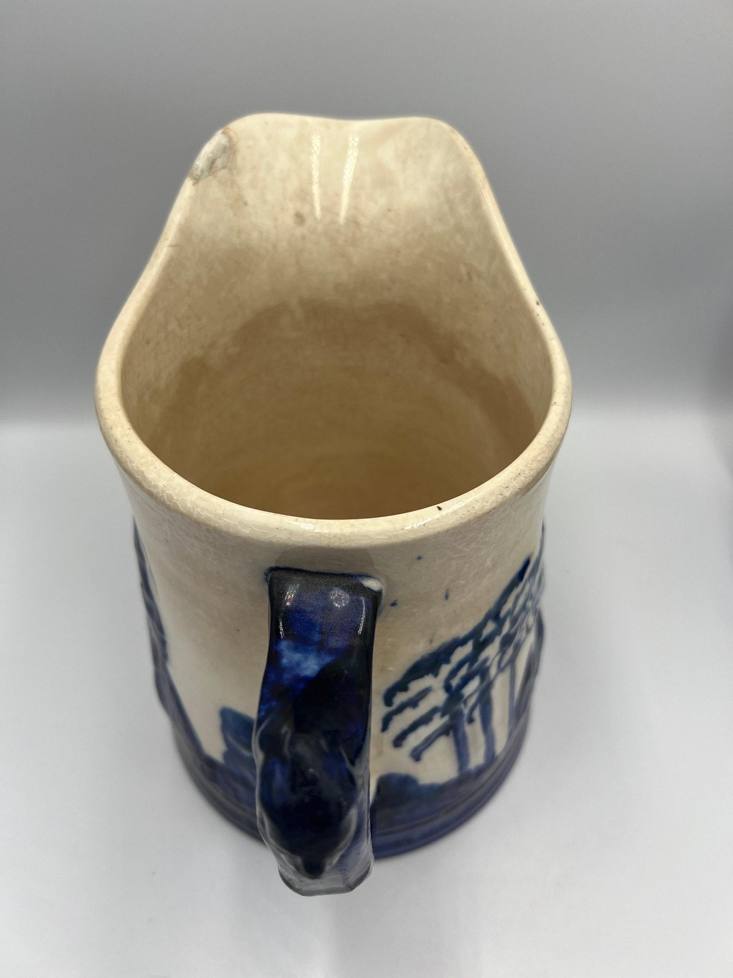 Vintage Sleepy Eye Blue Stoneware Pitcher: Rustic Native American Pottery Jug
