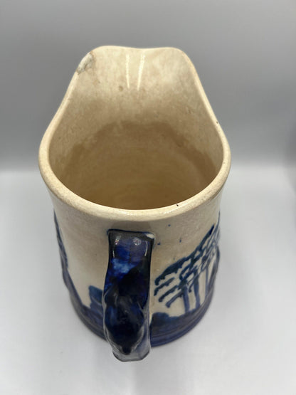 Vintage Sleepy Eye Blue Stoneware Pitcher: Rustic Native American Pottery Jug