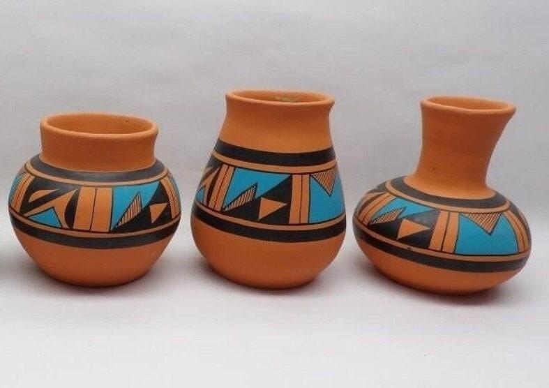 Vintage Hand-Painted Mexican Pottery 3 pieces, Signed JPila.H