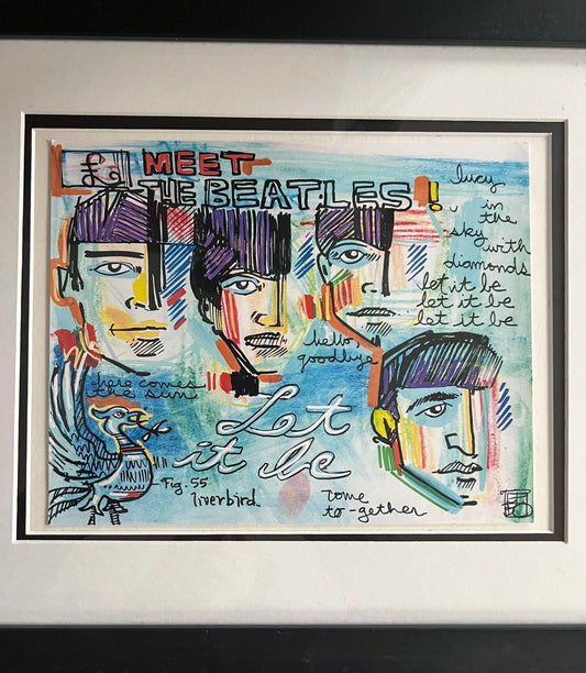 Lebo David LeBatard Meet the Beatles Embossed Print, Hand Signed, Thumb Printed by Lebo