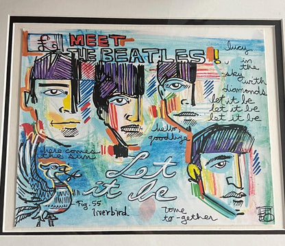 Lebo David LeBatard Meet the Beatles Embossed Print, Hand Signed, Thumb Printed by Lebo