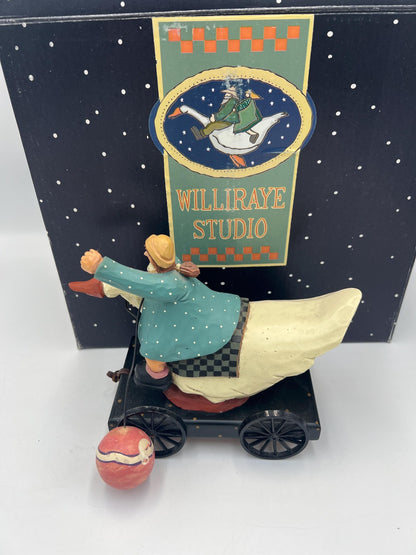Vintage Williraye Studio WW1424 1997 Figurine Girl With Balloon on Goose or Country Fair WW7634 - Both With Original Box