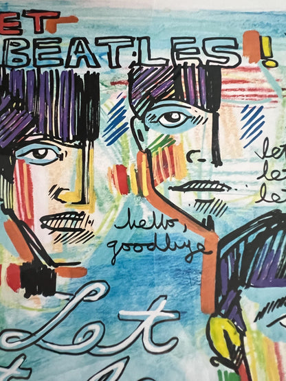 Lebo David LeBatard Meet the Beatles Embossed Print, Hand Signed, Thumb Printed by Lebo