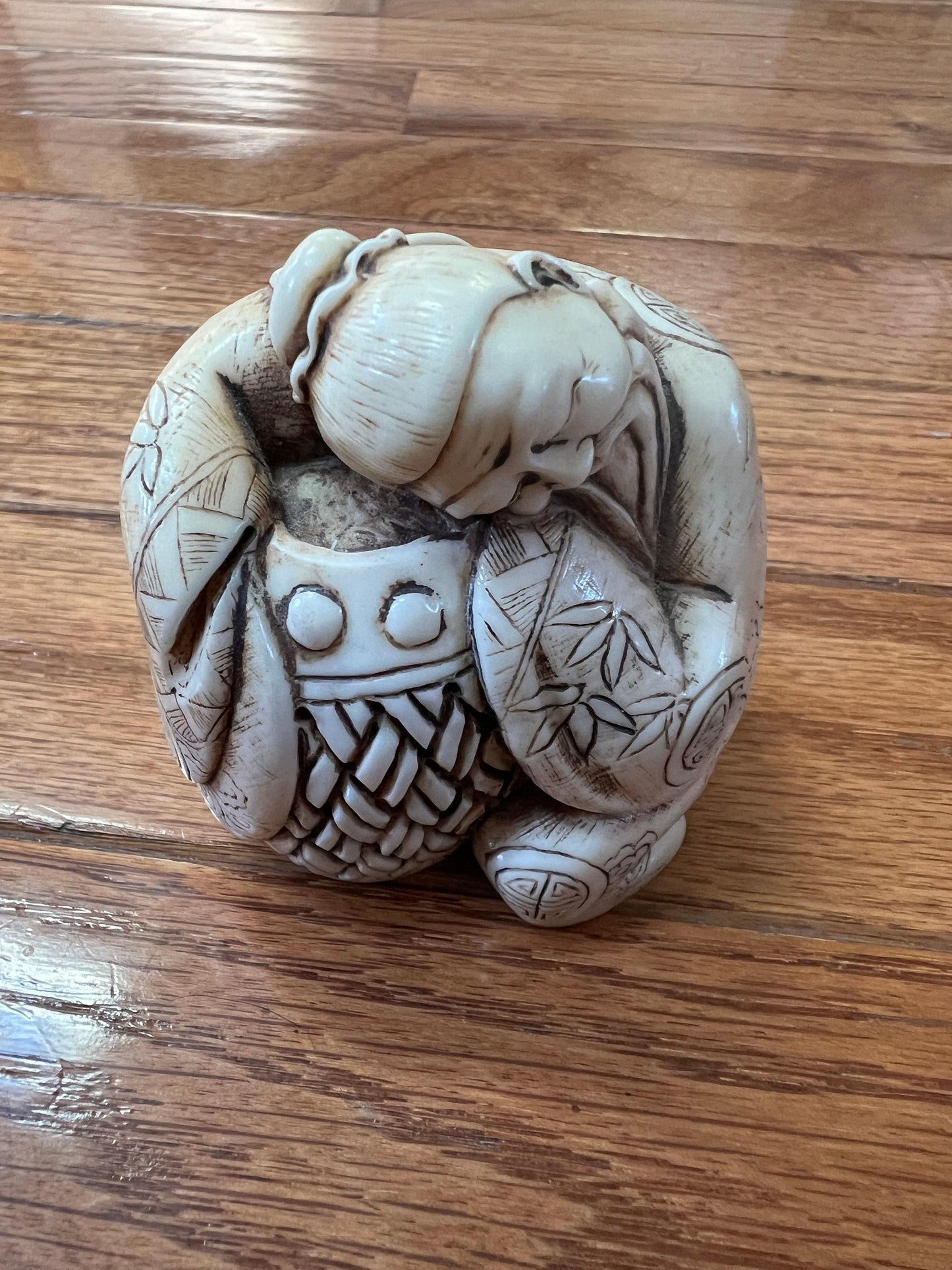 Asian Boxwood Figurine: Hand Carved Wood Art - Rustic Decor